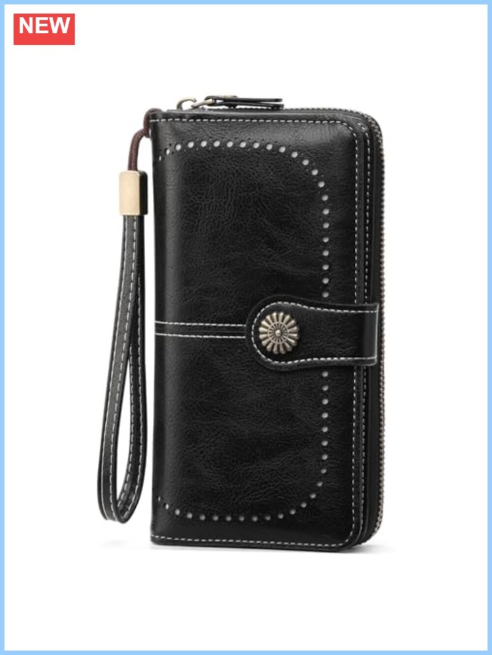 Waxed Leather RFID Bifold Wallet Credit Card Holder Wristlet
